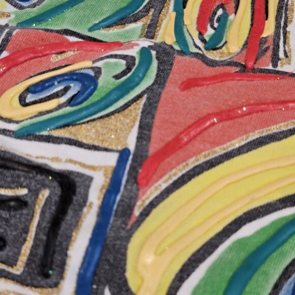 Vintage 80s 90s Streetwear Outfit Artwear Tunic Baggy Tshirt Checkered Set S/M/L - Picture 9 of 13